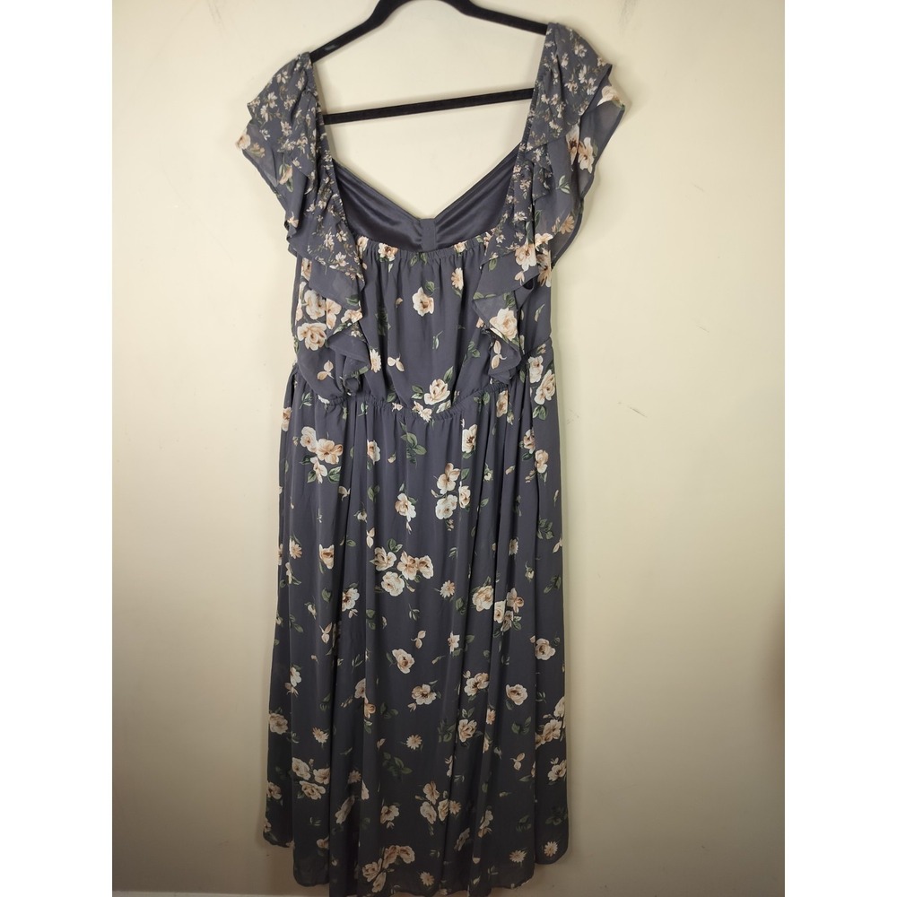 Torrid Gray Floral Chiffon Maxi Dress Ruffled Flutter Sleeve - Picture 9 of 12